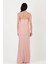 Vangelista Straplez Yaka Drapeli Işlemeli Yırtmaçlı Uzun Abiye Elbise Pudra 4