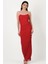 Decima Metal Fermuarlı Straplez Bustiyer Yanı Büzgülü Etek Takım Kırmızı 3