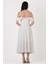 Orfemia Askılı Düşük Kol Kloş Uzun Abiye Elbise Ekru 3