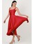 Nema Sırtı Çapraz Bağlamalı U Yaka Midi Abiye Elbise Kırmızı 1