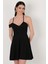 Bambina Ince Askılı Kloş Kısa Abiye Elbise Siyah 1