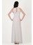 Firenze V Yaka Boyundan Bağlı Uzun Abiye Elbise Beyaz 3
