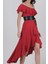 Harden Volanlı Uzun Abiye Elbise Kırmızı 2