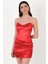 Defendo Kalp Yaka Straplez Yanları Büzgülü Kısa Abiye Elbise Kırmızı 2
