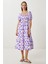 Balon Kollu Desenli Dokuma Elbise LFG0080 Mor Beyaz 1