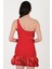 Orlana Tek Kol Kalp Yaka Beli Açık Balon Etek Kısa Abiye Elbise Kırmızı 3
