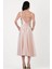 Nema Sırtı Çapraz Bağlamalı U Yaka Midi Abiye Elbise Pudra 3