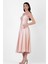 Nema Sırtı Çapraz Bağlamalı U Yaka Midi Abiye Elbise Pudra 4