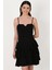 Concesso Askılı Kare Yaka Kat Kat Etek Kısa Abiye Elbise Siyah 1