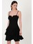 Concesso Askılı Kare Yaka Kat Kat Etek Kısa Abiye Elbise Siyah 2
