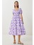 Balon Kollu Desenli Dokuma Elbise LFG0080 Mor Beyaz 3