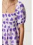 Balon Kollu Desenli Dokuma Elbise LFG0080 Mor Beyaz 5