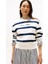 Kadın Çizgili ve Yazı Nakışlı Sweatshirt - Ekru/lacivert 1