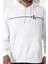 Erkek Regular Fit Şerit Grafik Baskılı Kapüşonlu Sweatshirt - Beyaz 1
