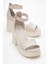 Margot Ekru Cilt Hakiki Deri Kadın Platform Topuklu Sandalet 1