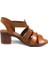 1857227 Günlük Hakiki Deri Bayan Sandalet-Taba 3