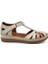 25033540 Günlük Hakiki Deri Bayan Sandalet-Bej 2