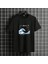 Siyah Bisiklet Yaka Önü Dalga Baskılı Erkek T-Shirt 2