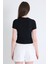 Siyah Ayıcık Işlemeli Slim Fit Crop Tişört 2217 5