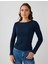 Lacivert Dar Kesim Kayık Yaka Örme Bluz 1