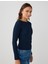 Lacivert Dar Kesim Kayık Yaka Örme Bluz 3