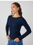 Lacivert Dar Kesim Kayık Yaka Örme Bluz 4