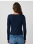 Lacivert Dar Kesim Kayık Yaka Örme Bluz 5