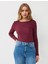 Bordo Dar Kesim Kayık Yaka Örme Bluz 1