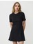 Siyah Bisiklet Yaka Kısa Kollu Örme Mini Elbise 1