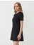 Siyah Bisiklet Yaka Kısa Kollu Örme Mini Elbise 3