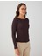 Acı Kahve Dar Kesim Kayık Yaka Örme Bluz 4
