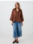 Acı Kahve %100 Keten Rahat Kesim Truvakar Kol Gömlek Yaka Bluz 2