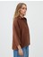 Acı Kahve %100 Keten Rahat Kesim Truvakar Kol Gömlek Yaka Bluz 4