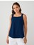 Lacivert Kare Yaka Kolsuz Keten Karışımlı Bluz 1