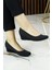 Maya Siyah Krep Yuvarlak Burun Dolgu Topuklu Günlük Ayakkabı 1