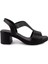 Hakiki Deri Sandalet Modern Lastikli 607 Siyah 2