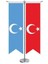 Doğu Türkistan Bayrağı ve Türkiye -Saten T direk 2li Masa Bayrağı 1