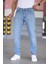 Erkek Mavi Regular Fit Rahat Kesim Esnek Likralı Denim Jeans Kot Pantolon 5