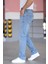 Erkek Mavi Regular Fit Rahat Kesim Esnek Likralı Denim Jeans Kot Pantolon 4
