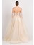Kadın Straplez Payet Işlemeli Kolları Pelerin Detaylı Uzun Abiye Elbise 5584 Şampanya 5