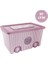 Kapaklı Tekerlekli Taşınabilir Büyük Saklama Kutusu, Pembe Oyuncak Kutusu 2'li Set 3