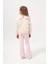 Kız Çocuk Pamuklu Pembe Çiçek Desenli Geniş Yaka Sweatshirt ve Tayt Takım 2