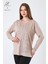 Kadın Orta Yaş ve Üzeri Viskon Halka Şerit Desen Taşlı Işlemeli Likralı Bej Anne Penye Bluz 2