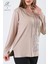 Kadın Orta Yaş ve Üzeri Viskon Halka Şerit Desen Taşlı Işlemeli Likralı Bej Anne Penye Bluz 4