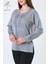 Kadın Orta Yaş ve Üzeri Viskon Damla Yaprak Desen Taşlı Işlemeli Likralı Gri Anne Penye Bluz 4