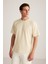 Erkek Krem Oversize Bisiklet Yaka %100 Organik Pamuk Düz Basic Yazlık T-Shirt 2