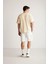 Erkek Krem Oversize Bisiklet Yaka %100 Organik Pamuk Düz Basic Yazlık T-Shirt 4