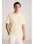 Erkek Krem Oversize Bisiklet Yaka %100 Organik Pamuk Düz Basic Yazlık T-Shirt 5