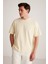 Erkek Krem Oversize Bisiklet Yaka %100 Organik Pamuk Düz Basic Yazlık T-Shirt 6