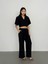 Oversize Polo Yaka Crop Takım - Siyah - Pantolonlu 2'li Kadın Takım 2